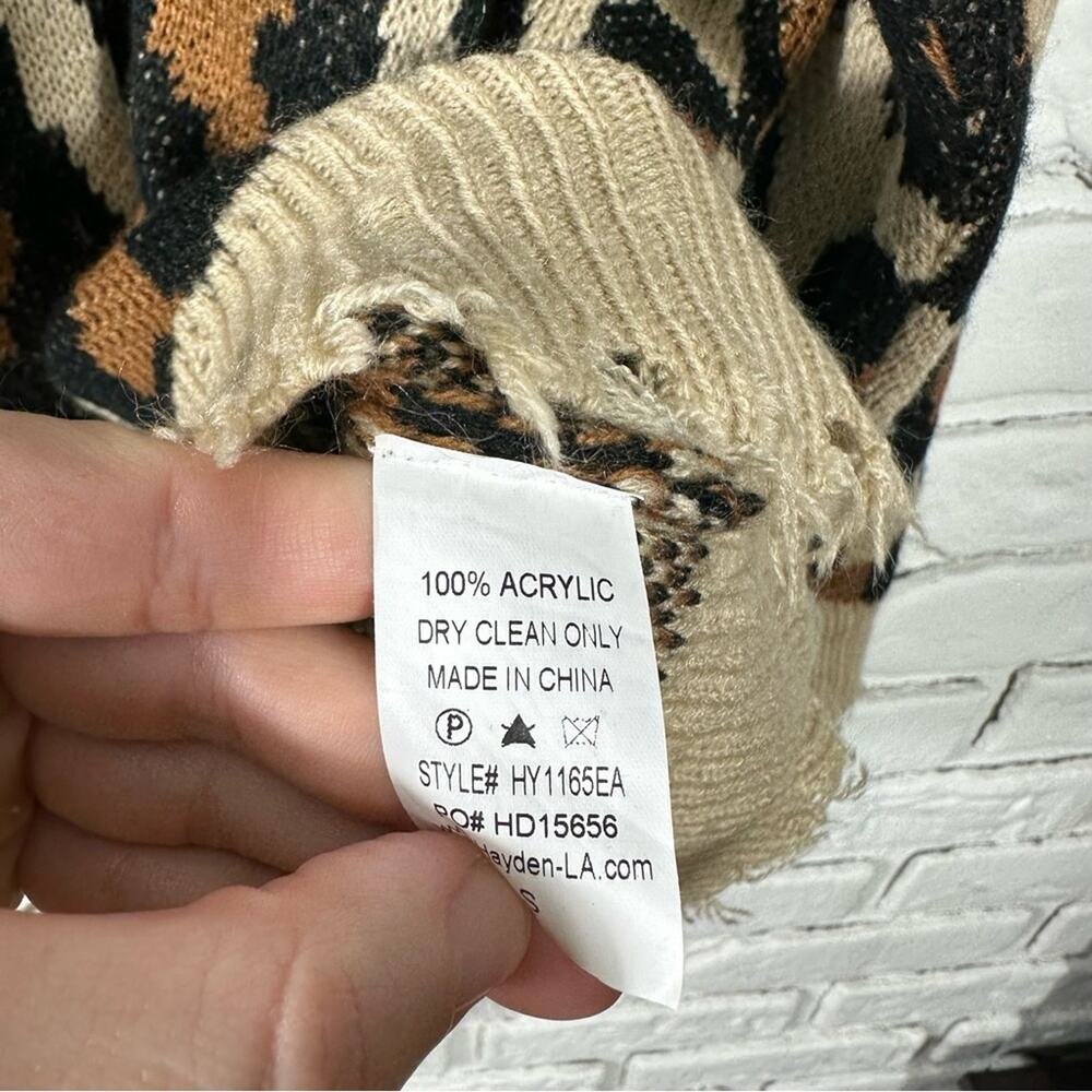 Hayden Los Angeles Distressed Leopard Print Crewneck Sweater Size Small - Picture 5 of 9